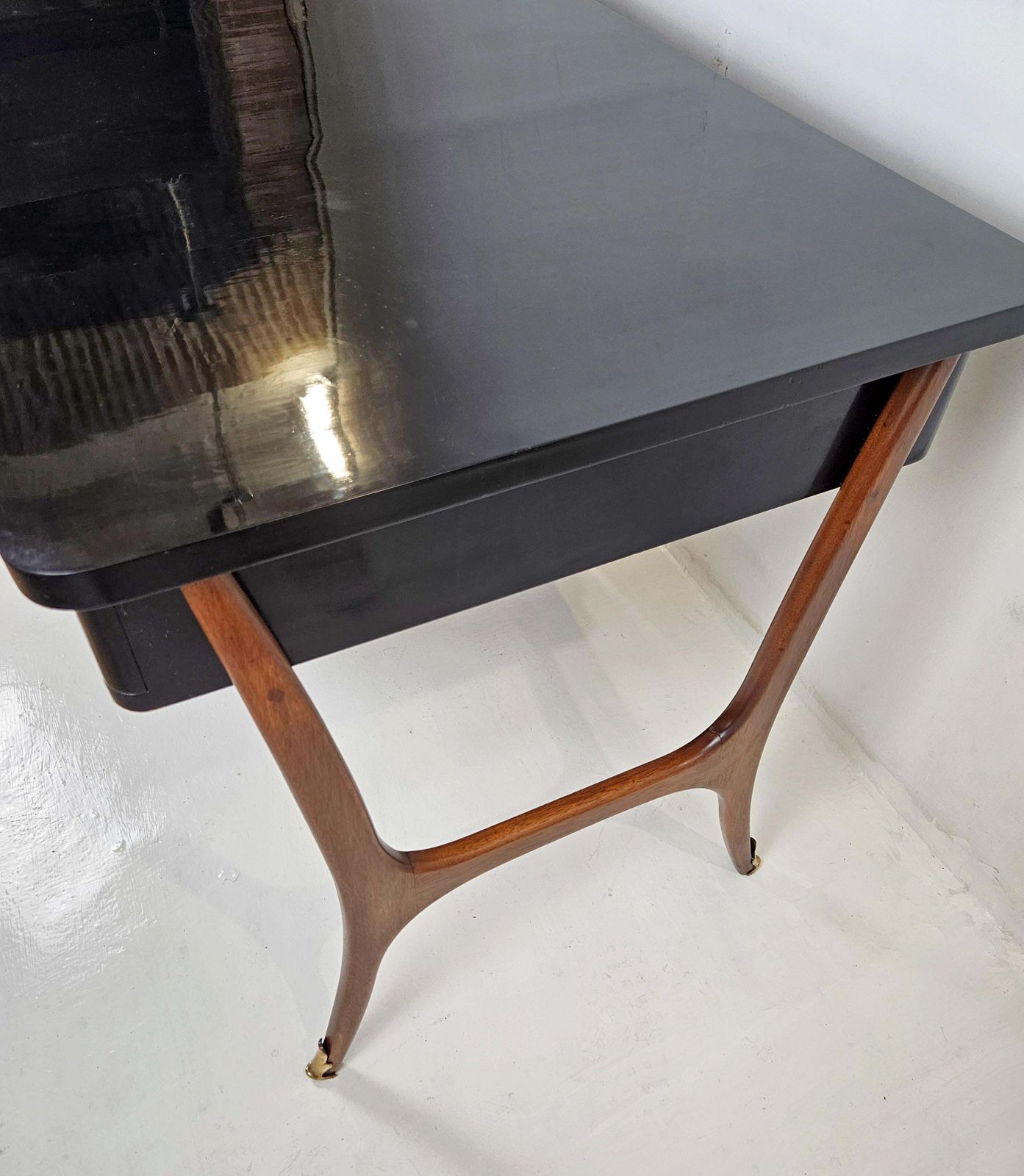 Mid Century Modern Desk, Beech & Walnut With Yellow Glass Top, 1950s photo buy