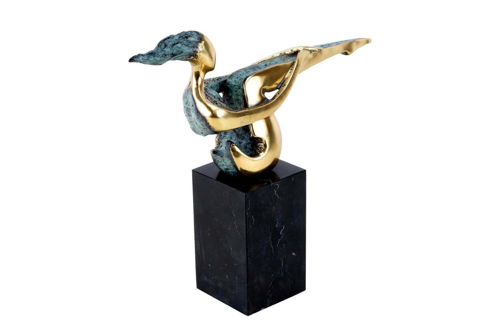 Contemporary Patinated Bronze Statue In Green And Gold On Marble, 20th Century photo vinterior