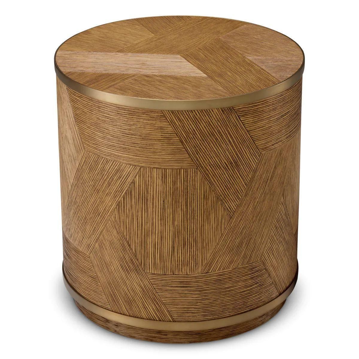 Side Table In Caramel Carved Oak Veneer And Brushed Brass Finish photo Furniture