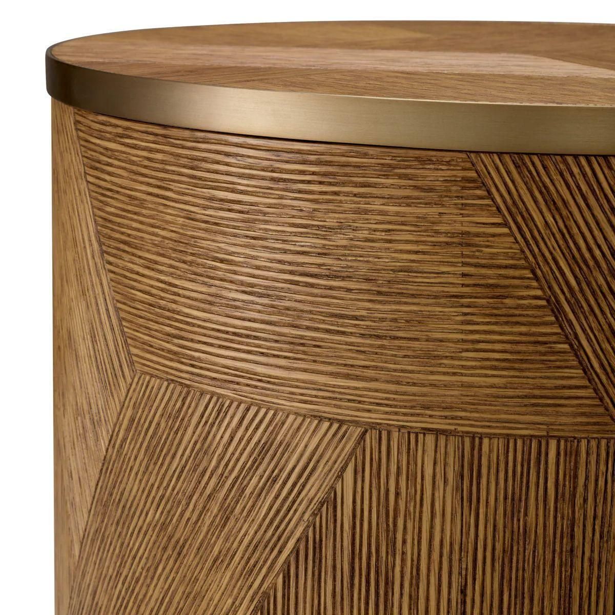 Side Table In Caramel Carved Oak Veneer And Brushed Brass Finish photo vinterior