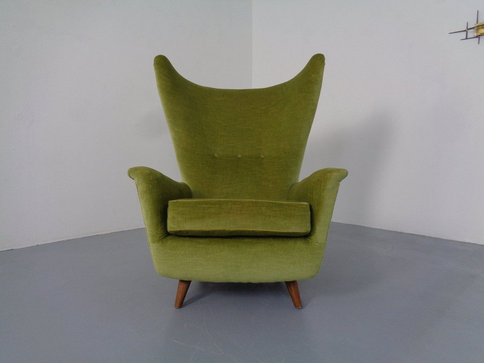 Italian Mohair Wingback Chair, 1950s photo for sale