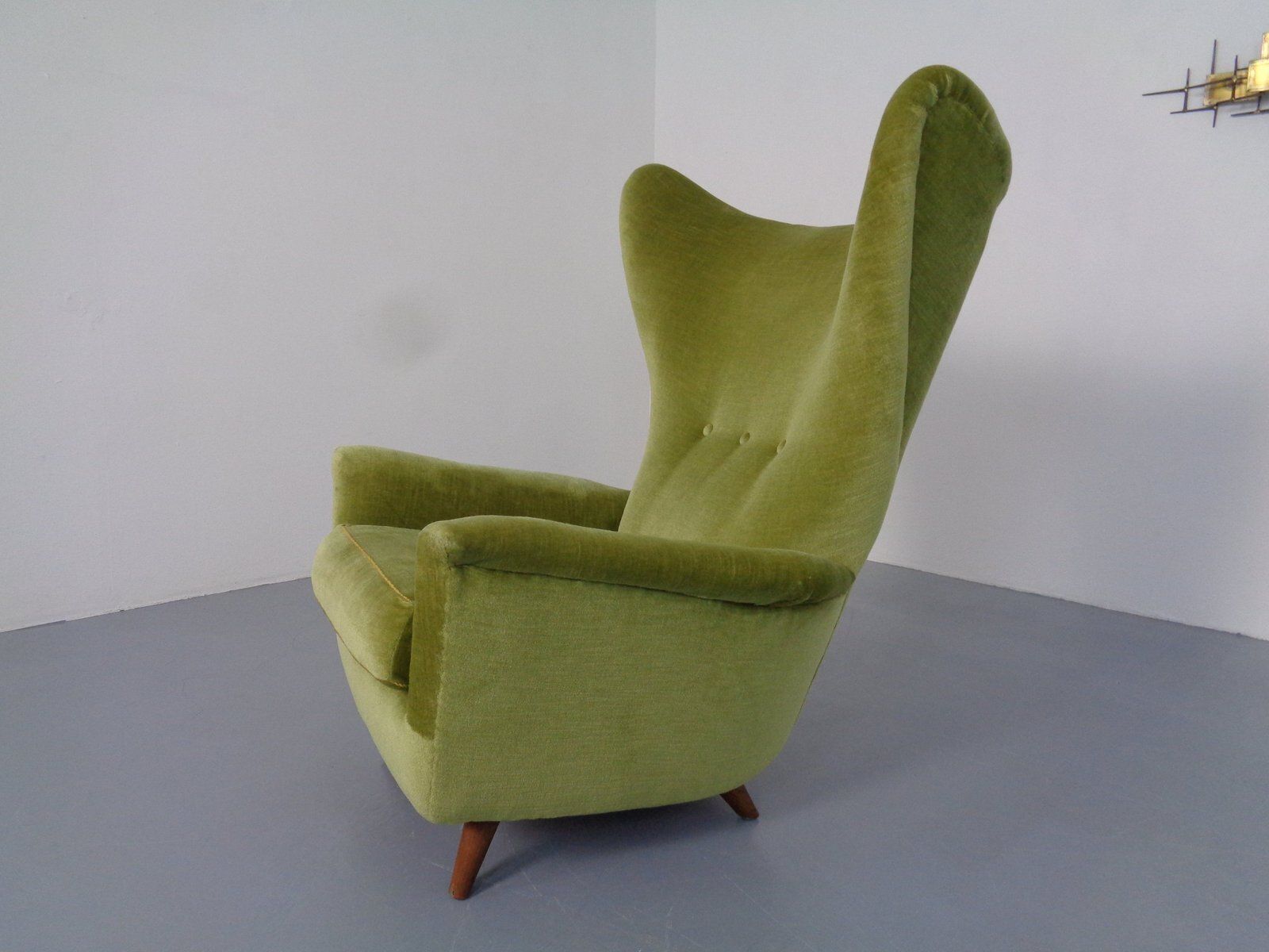 Italian Mohair Wingback Chair, 1950s photo vinterior