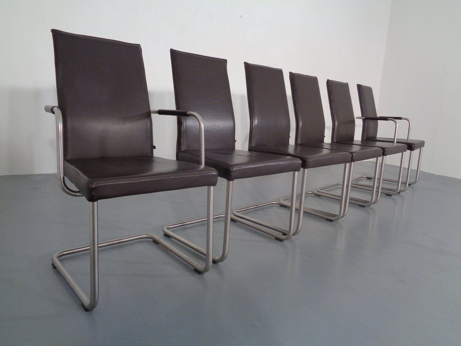 Leather Cantilever Dining Chairs By Karl Friedrich Förster For Kff, 1990s, Set Of 6 photo for sale