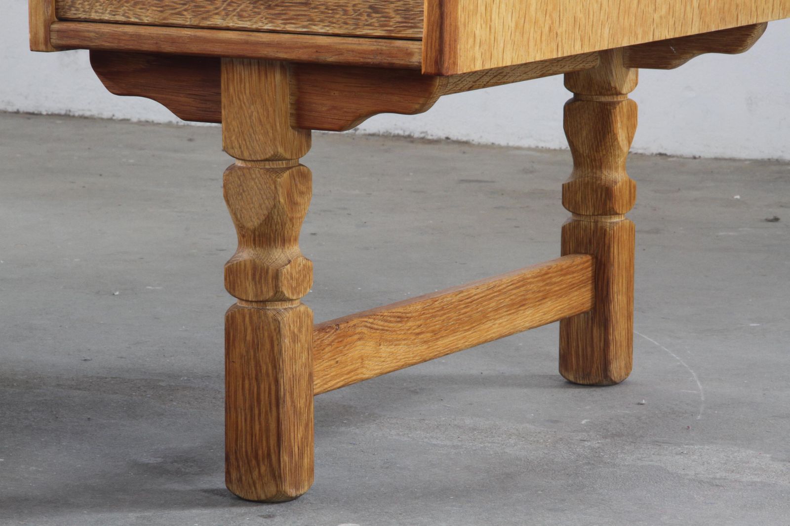 photo for sale Vintage Mid Century Oak Writing Desk With 6 Drawers, Open Back, Kjærnulf Style.