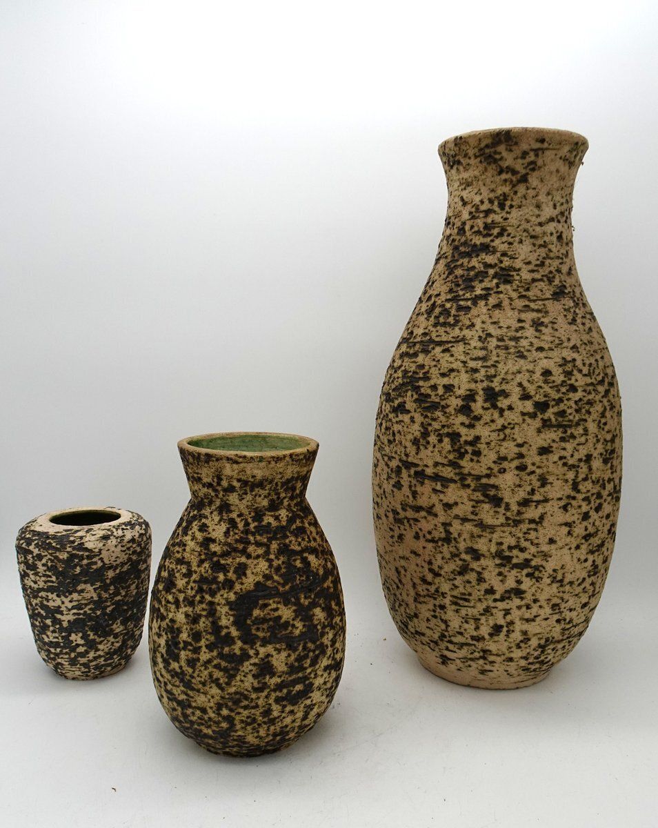 Dutch Ceramic Birch Bark Series Vase From Pieter Groeneveldt, 1960s, Set Of 3 photo Home Decor