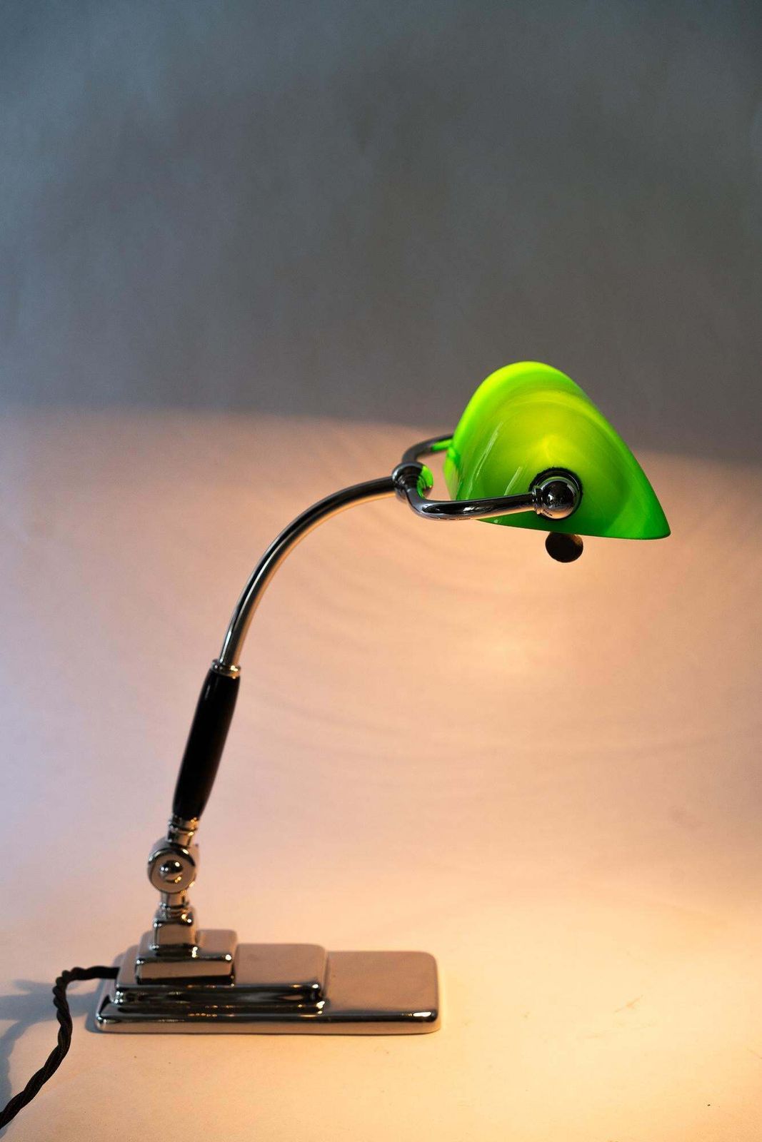 Art Deco Banker Lamp With Green Glass Shade Vienna Around 1920s photo vinterior