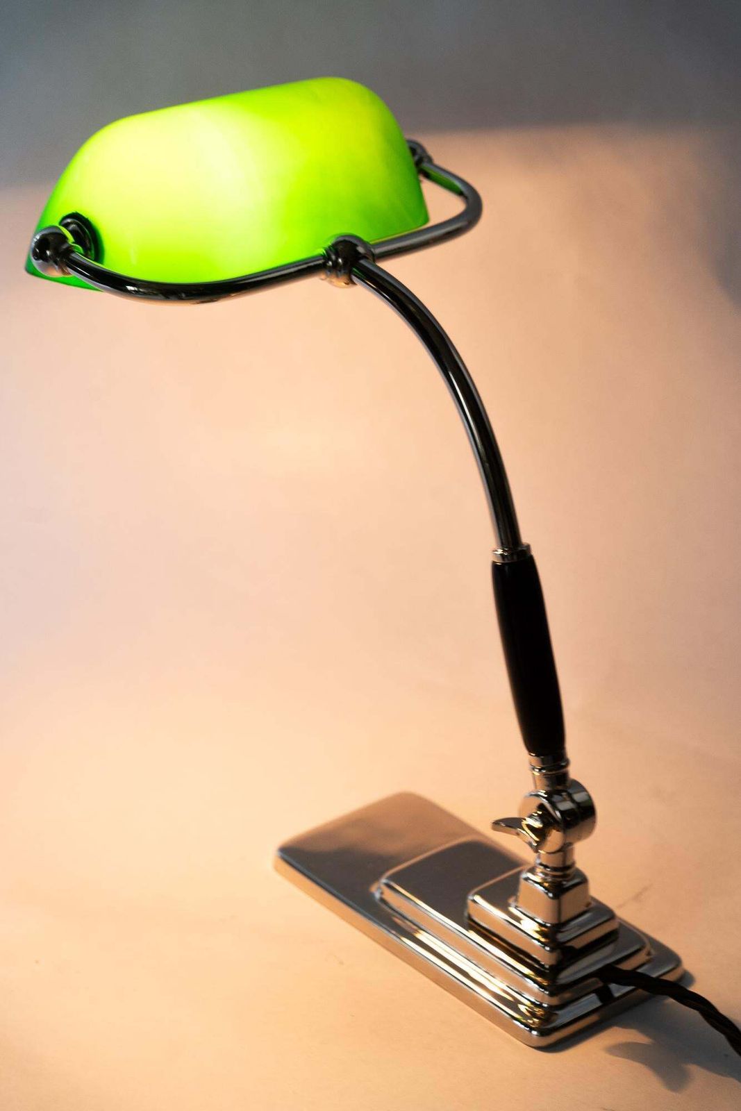 Art Deco Banker Lamp With Green Glass Shade Vienna Around 1920s photo vintage