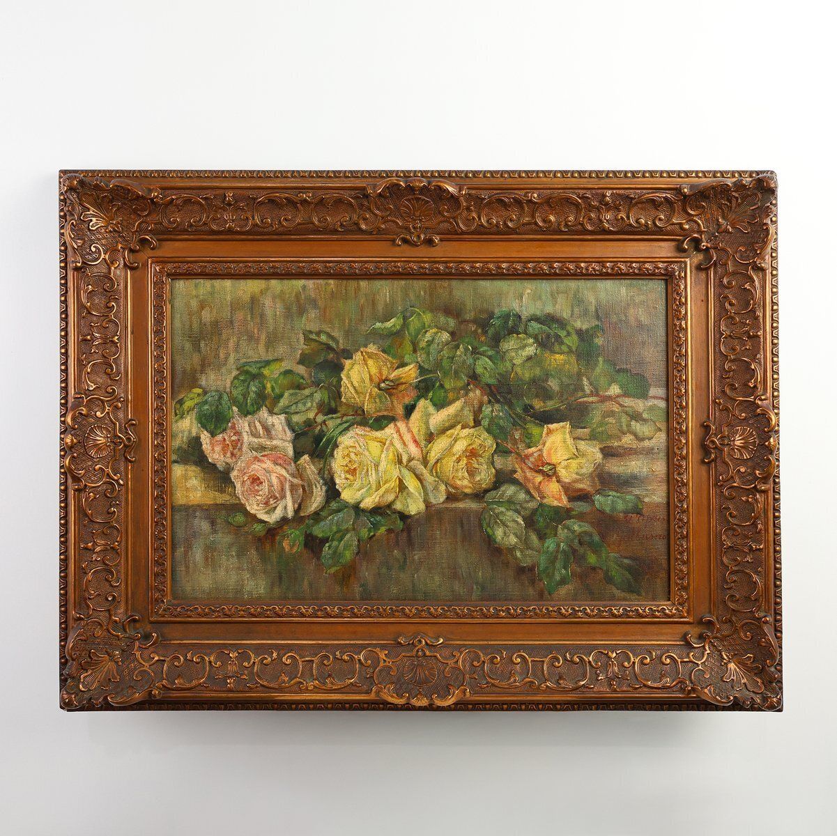 Belgian Artist, Romantic Floral Still Life, 1900, Oil Painting, Framed