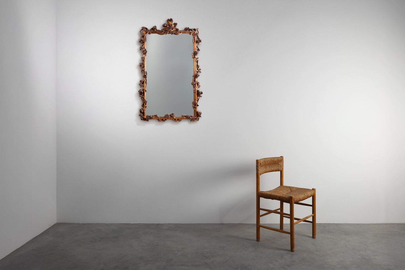 Romantic Wooden Mirror With Floral Details, France, 1950s photo for sale