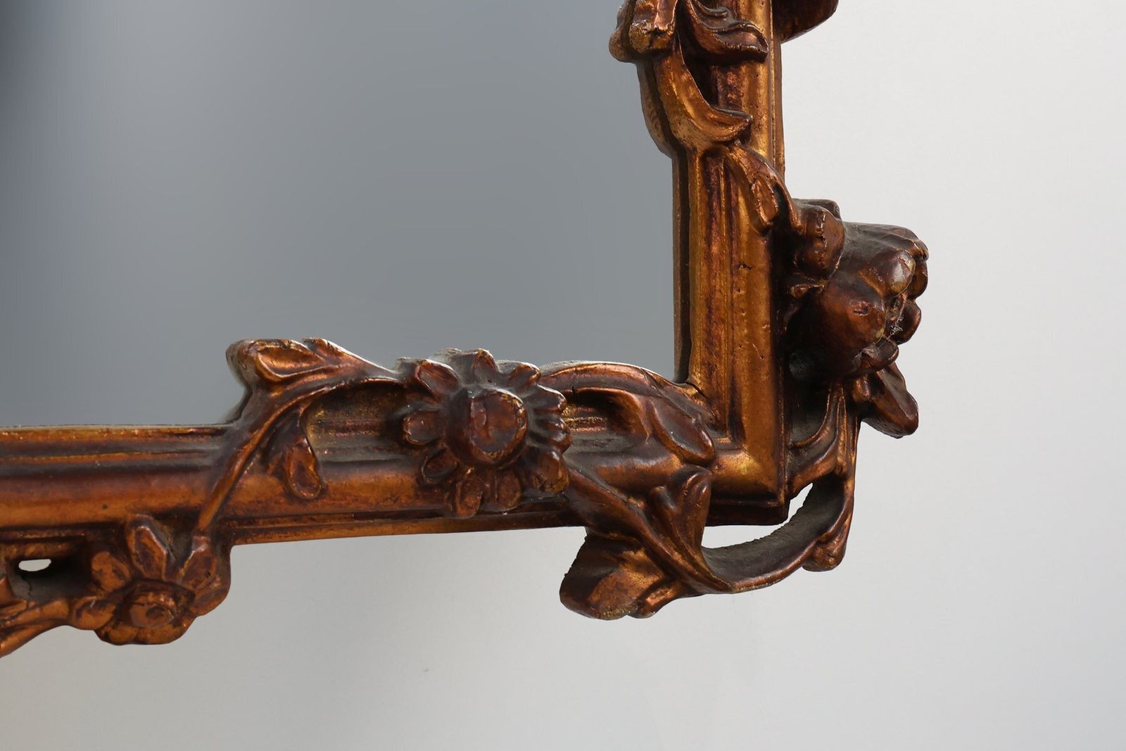 Romantic Wooden Mirror With Floral Details, France, 1950s photo Home Decor