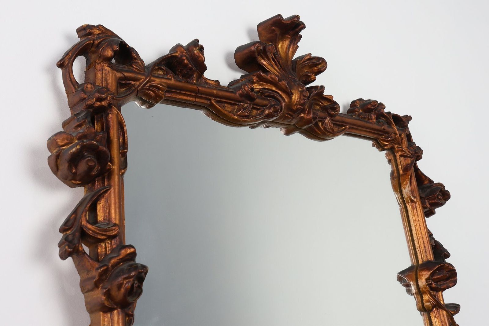 Romantic Wooden Mirror With Floral Details, France, 1950s photo buy