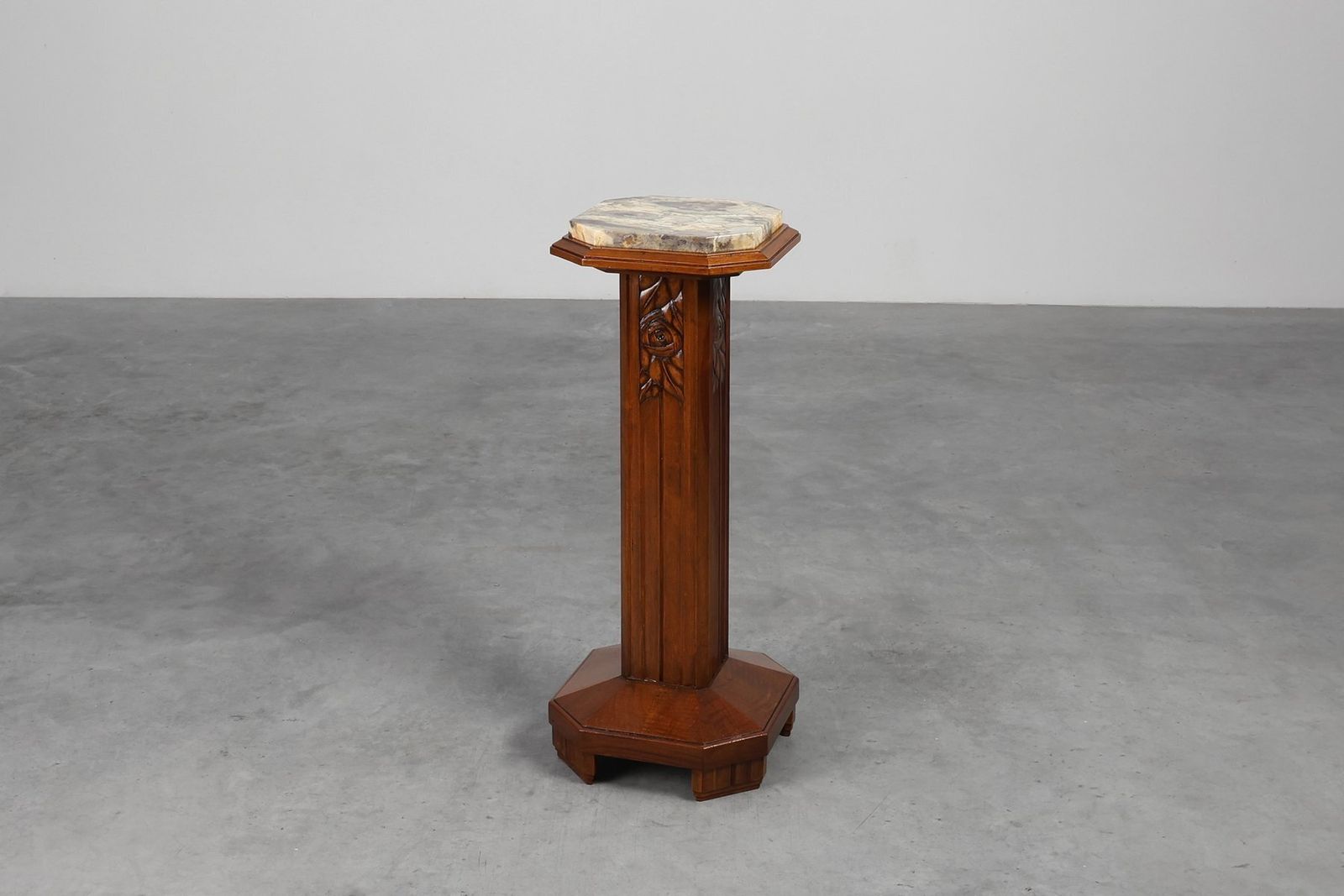Large Art Deco Oak And Marble Pedestal, France, 1920s photo vinterior