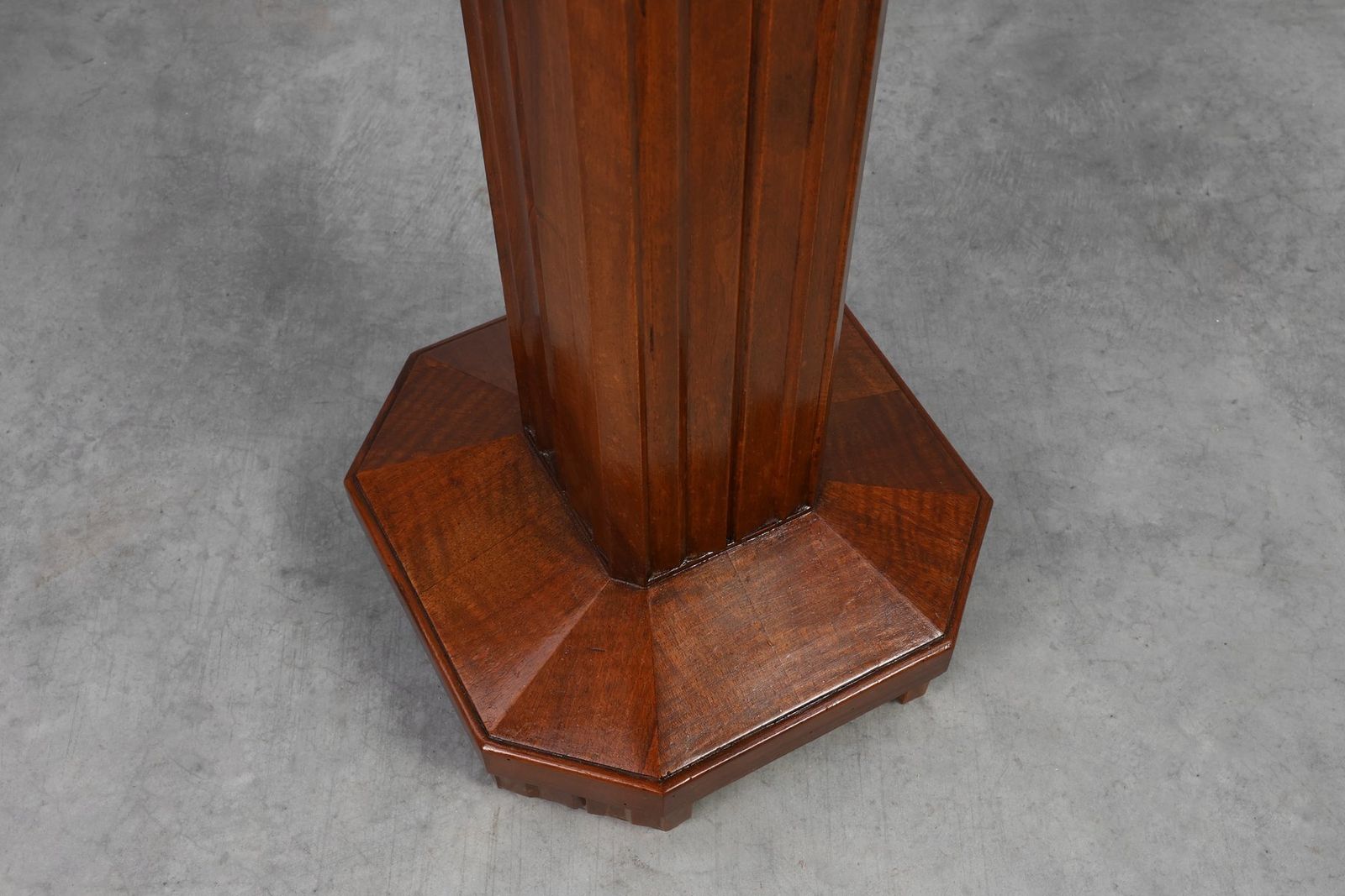 photo for sale Large Art Deco Oak And Marble Pedestal, France, 1920s