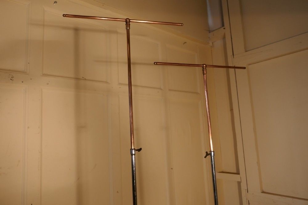 Pair Of Tall Art Deco Adjustable Chrome Shop Window Display Stands photo furniture