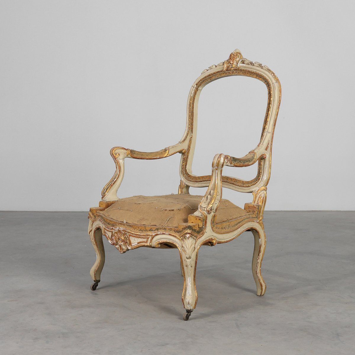Antique French Louis XV Armchair In Carved Wood, 1800s