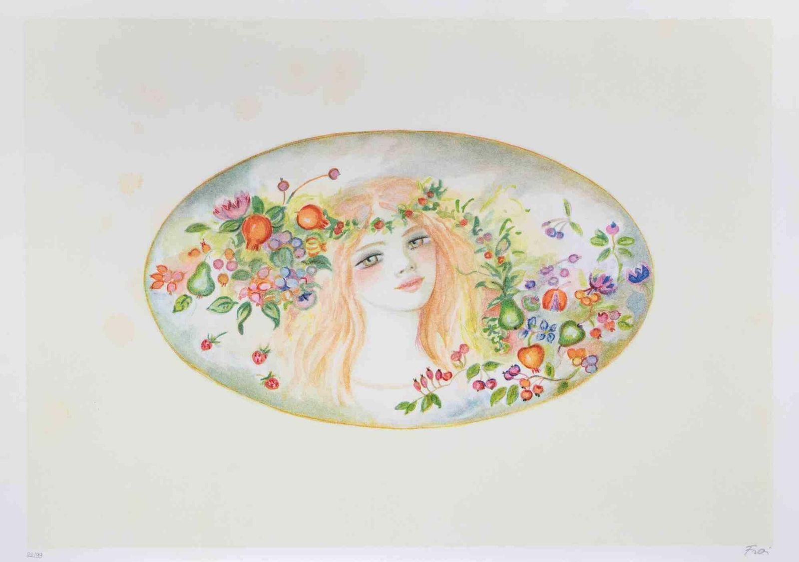Felicita Fraiportrait With A Garland Of Flowers   Lithograph By Felicita Frai   1980s1980s photo furniture