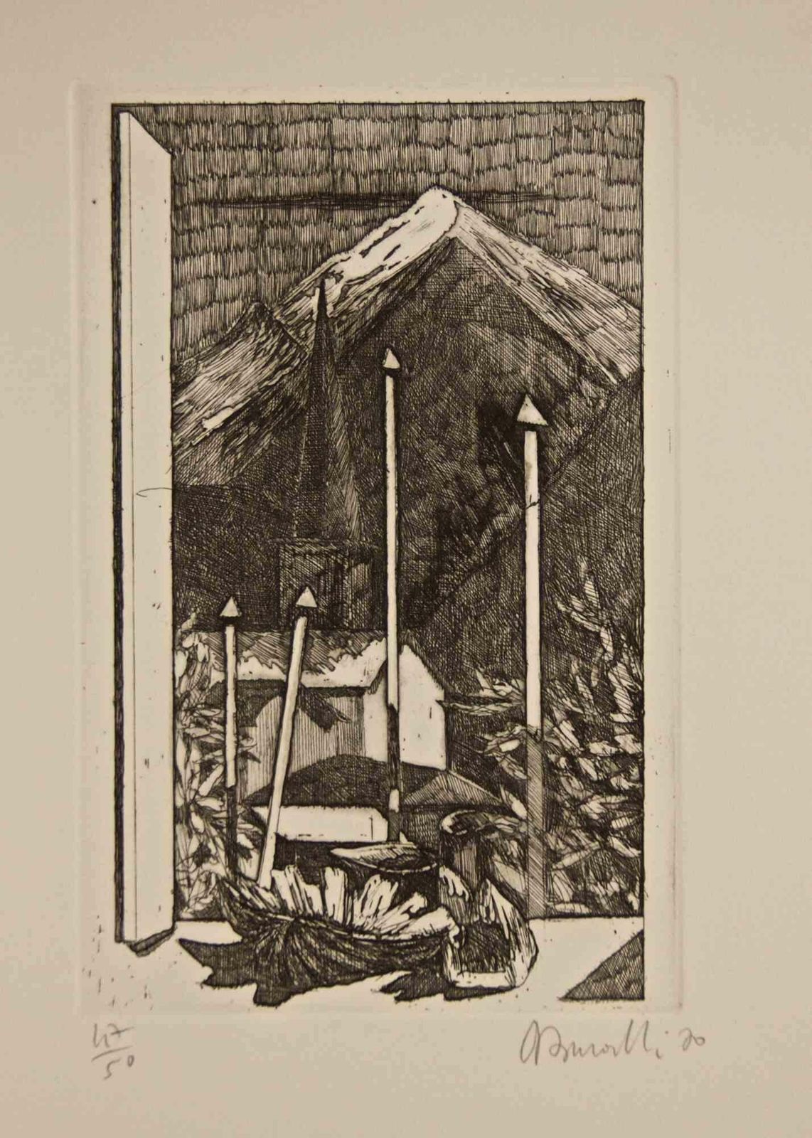 Armando Burattival D'aosta Landscape   Etching By Armando Buratti   19701970