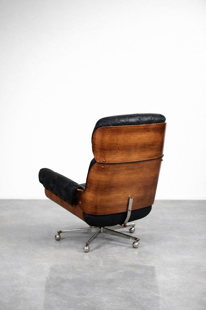 Mid Century Modern Swiss Leather And Bentwood Lounge Chair By Martin Stoll For Giroflex, 1960s photo vintage