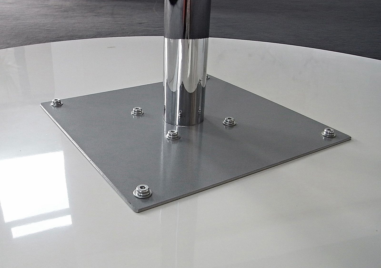Round Dining Table In White High Gloss Melamine On Chromed Tulip Pedestal, Germany, 2000s photo vintage