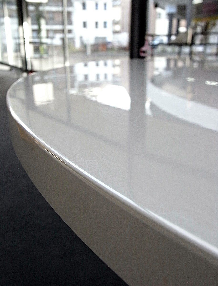 photo furniture Round Dining Table In White High Gloss Melamine On Chromed Tulip Pedestal, Germany, 2000s