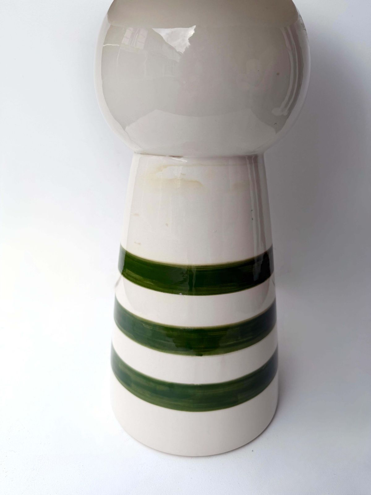 Contemporary Pair Of Green And White Ceramic Stripe Side Tables. Italy photo for sale