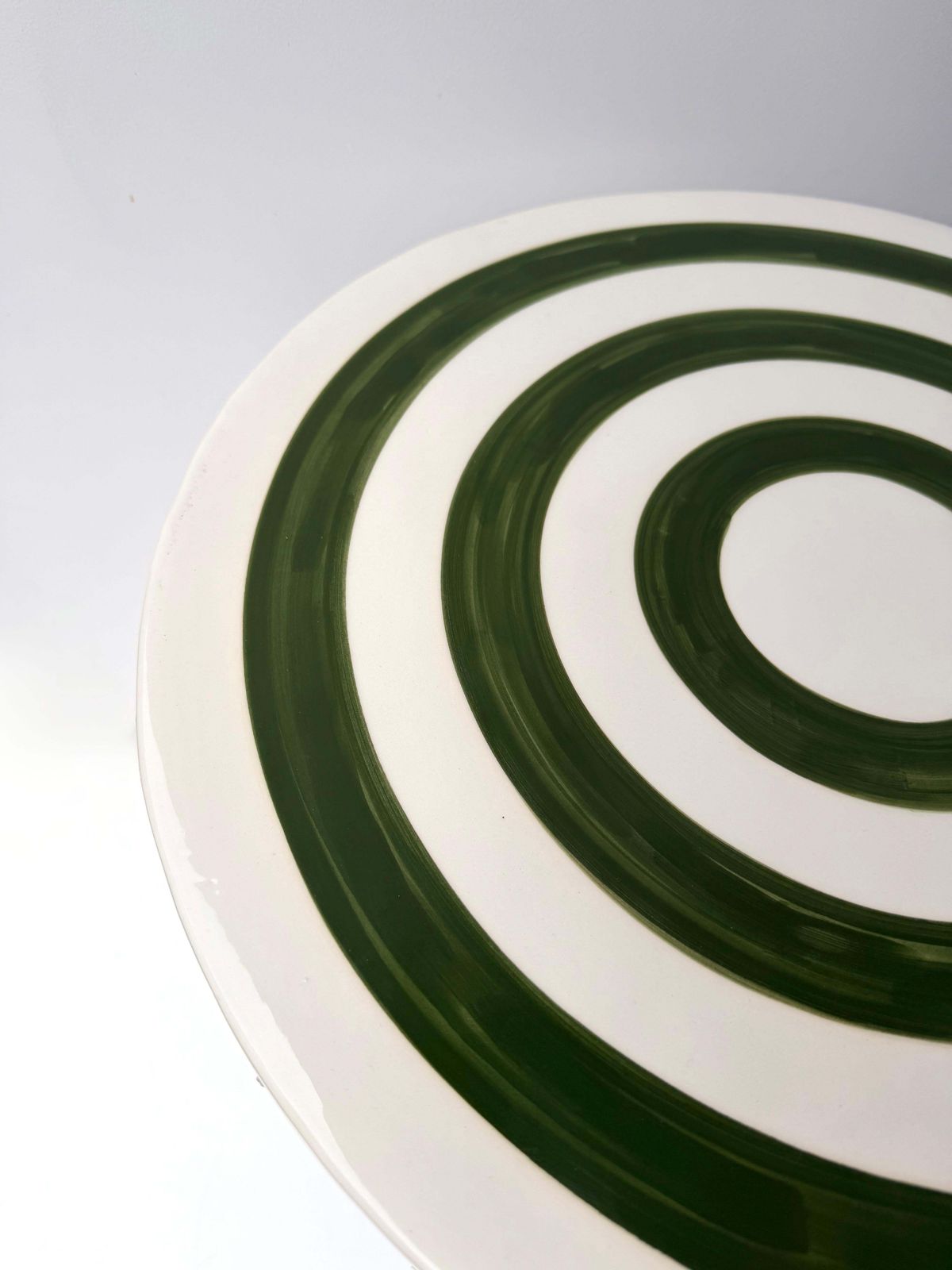 Contemporary Pair Of Green And White Ceramic Stripe Side Tables. Italy photo vintage