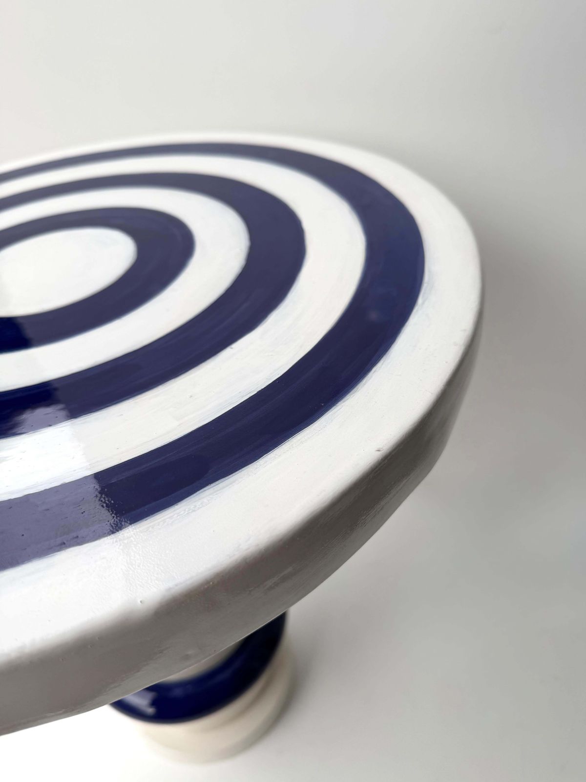 photo for sale Contemporary Pair Of Blue And White Ceramic Stripe Side Tables. Italy