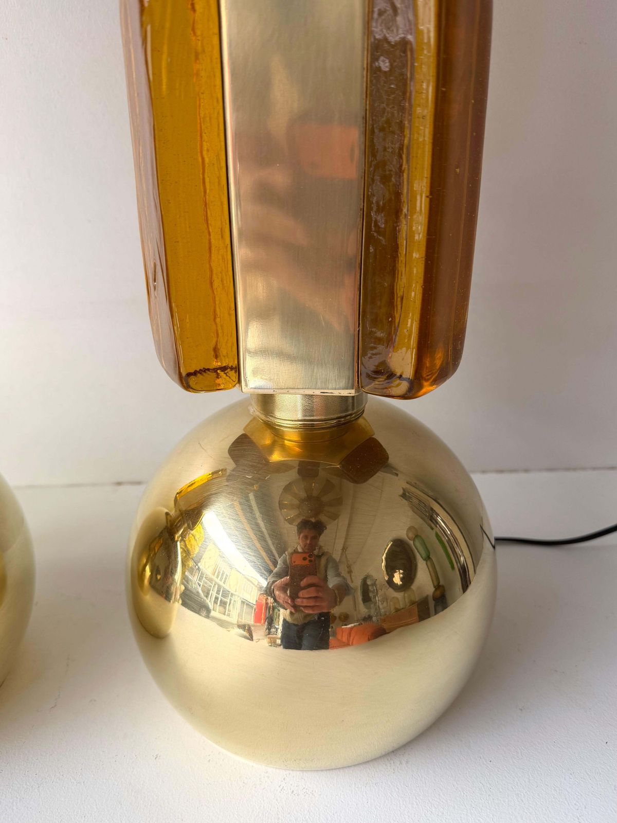 Contemporary Pair Of Brass And Murano Glass Lamps, Italy photo for sale