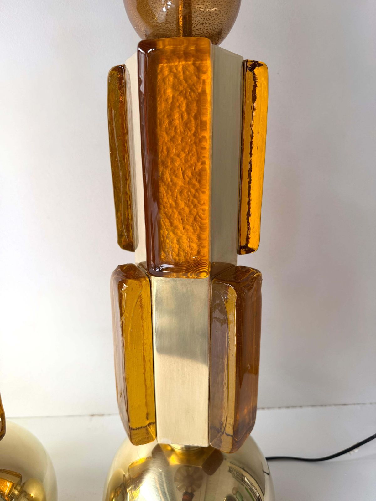 Contemporary Pair Of Brass And Murano Glass Lamps, Italy photo Lighting