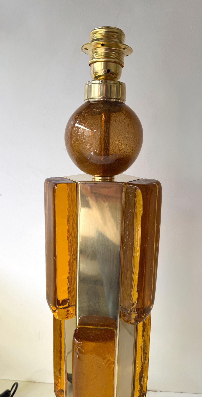 Contemporary Pair Of Brass And Murano Glass Lamps, Italy photo vintage