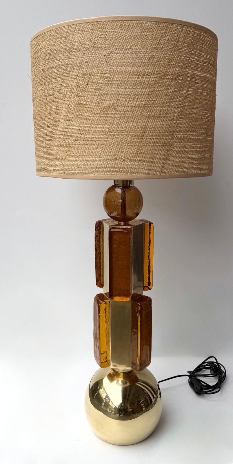 photo vintage Contemporary Pair Of Brass And Murano Glass Lamps, Italy