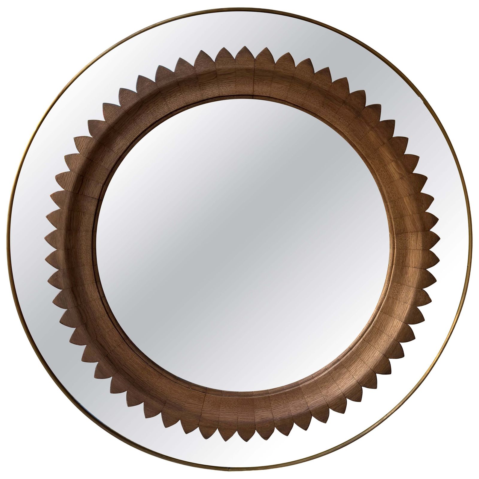 Wood And Brass Mirror By Fratelli Marelli. Italy, 1950s