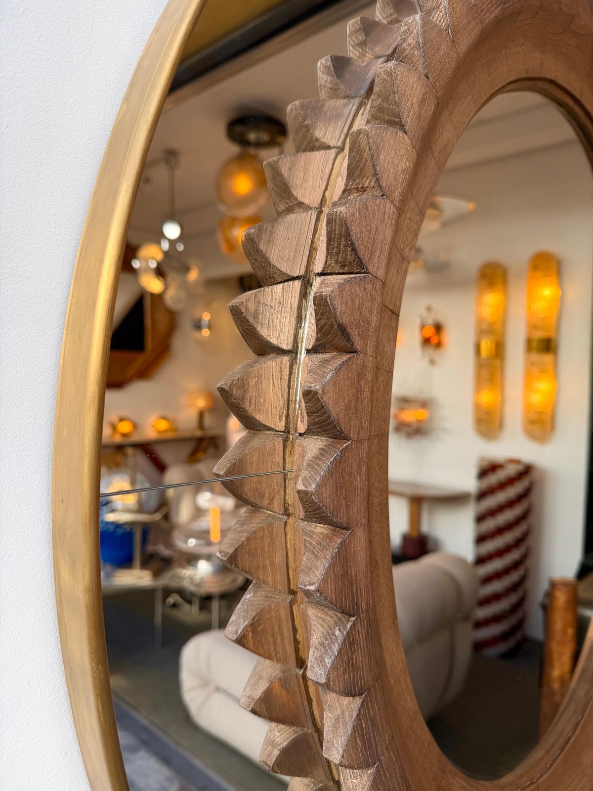 photo for sale Wood And Brass Mirror By Fratelli Marelli. Italy, 1950s