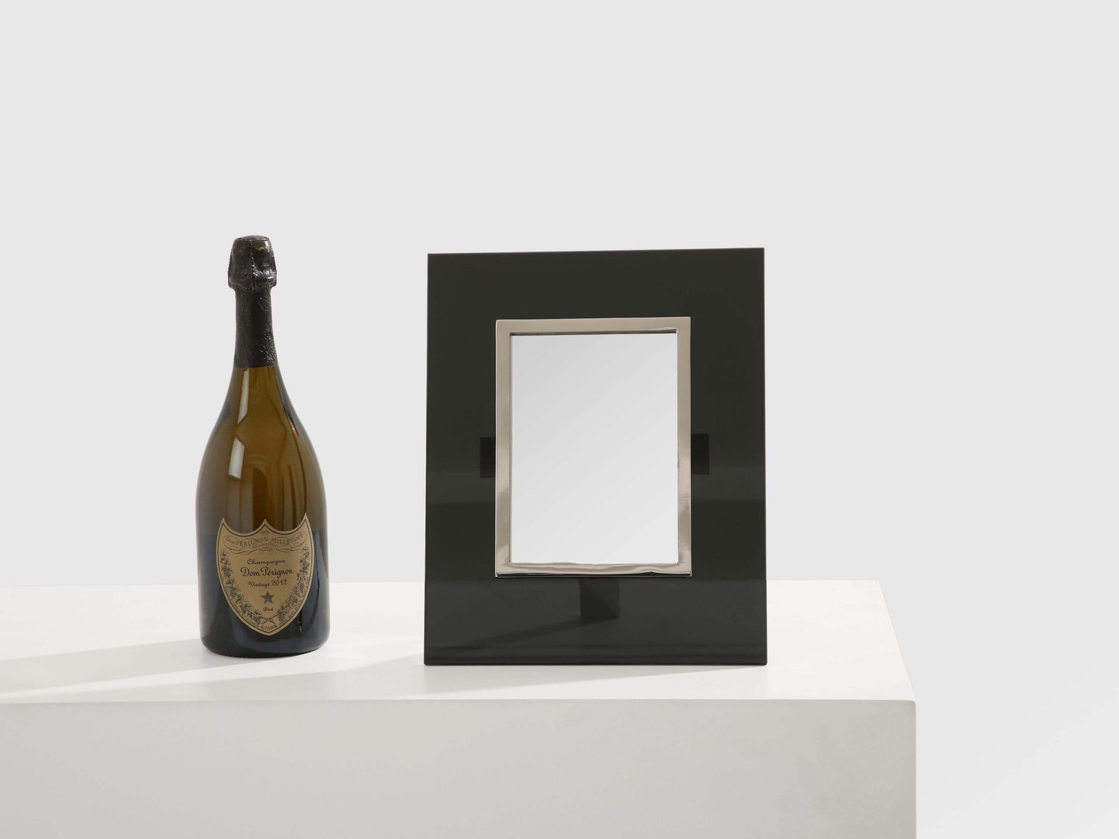 Miroir de table Art déco La Maison Desny en métal nickelé et verre opaline, années 1930 photo vintage