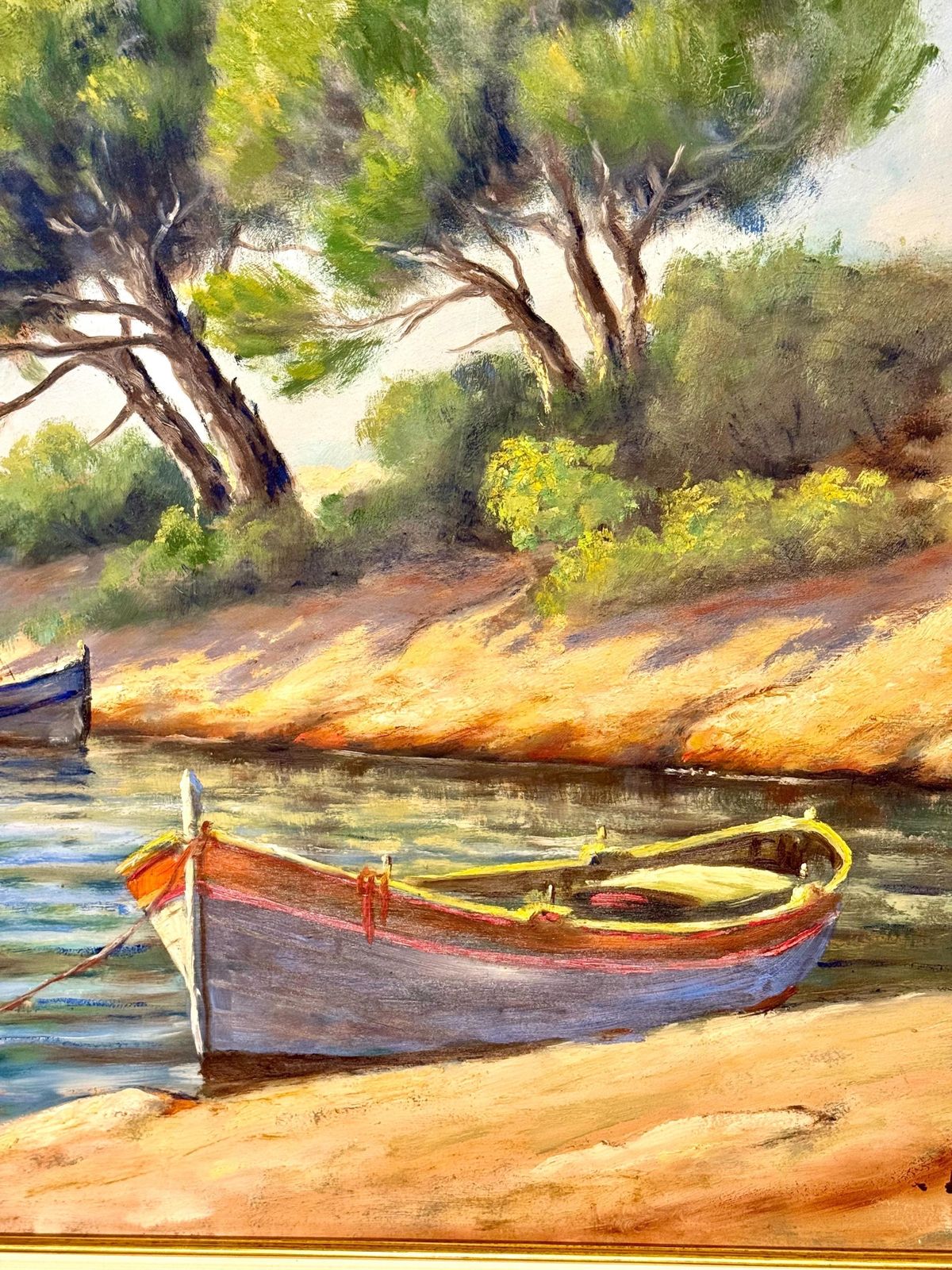 Art Large Mediterranean Coastal Scene With Boats By F. Borelly photo