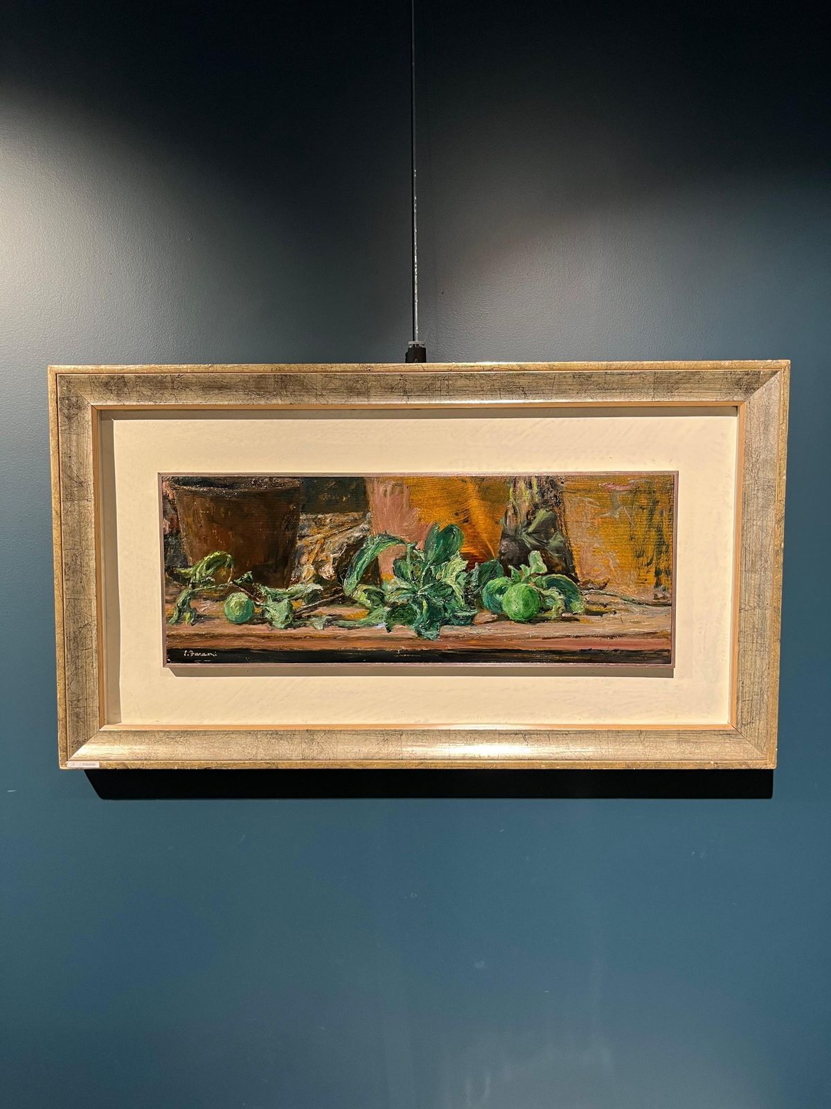 Enzo Faraoni"Green Apples On The Table" Oil On Wood Cm. 63 X 25 19701970 photo for sale