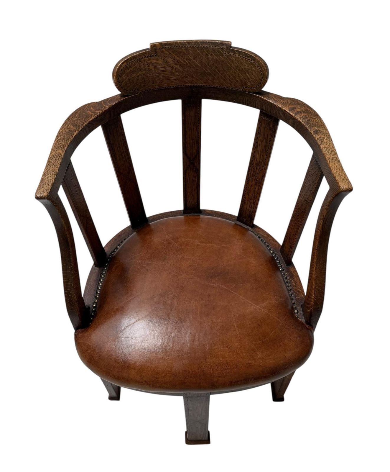 Art Deco Captain"S Chair Or Armchair With Leather Seat, 1930s photo vinterior
