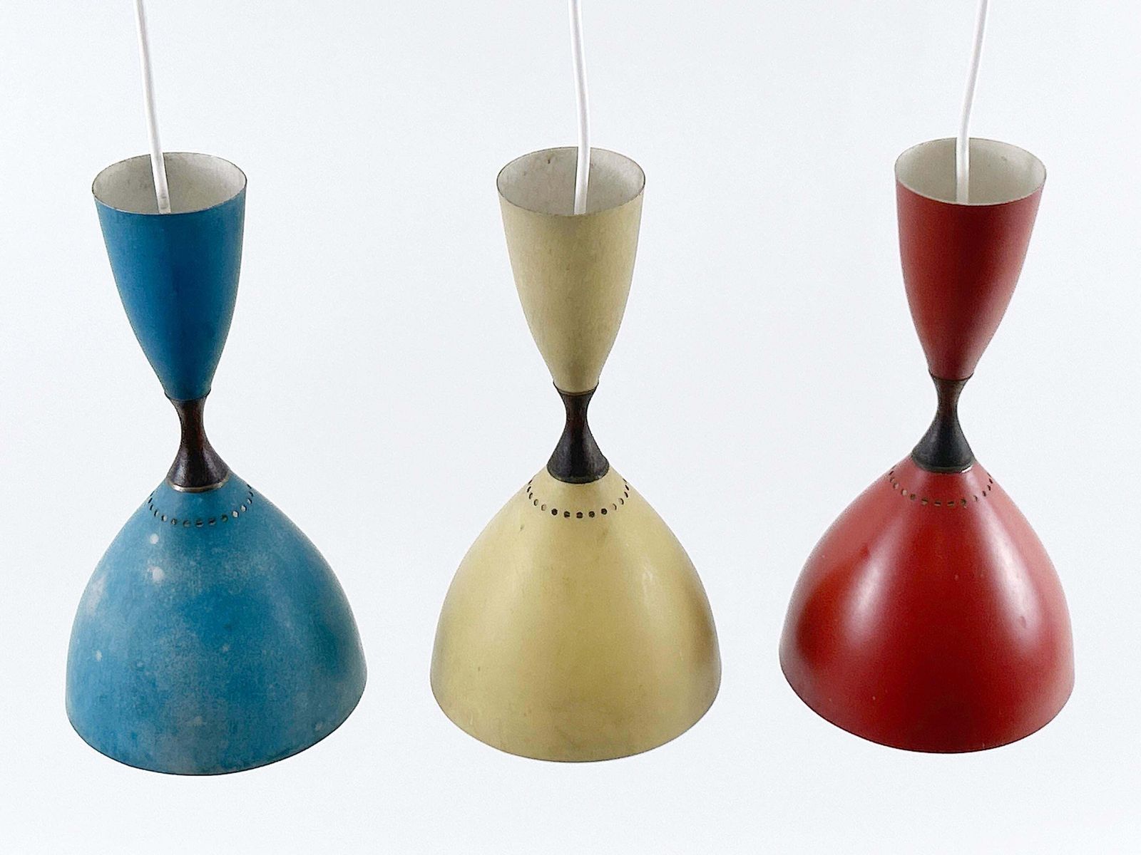 photo for sale Set Of Three Diabolo Pendant Lamps By Svend Middelboe For Nordisk Solar 1958