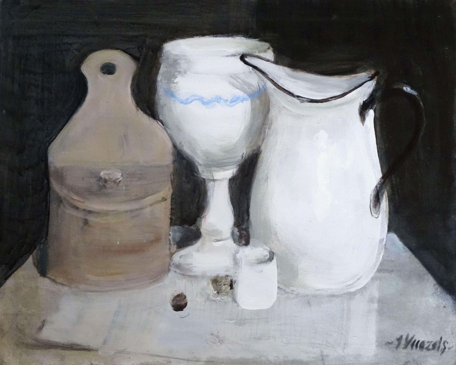 Imants Vecozolsstill Life With White Jug. Oil On Canvas. 40x50 Cm2010