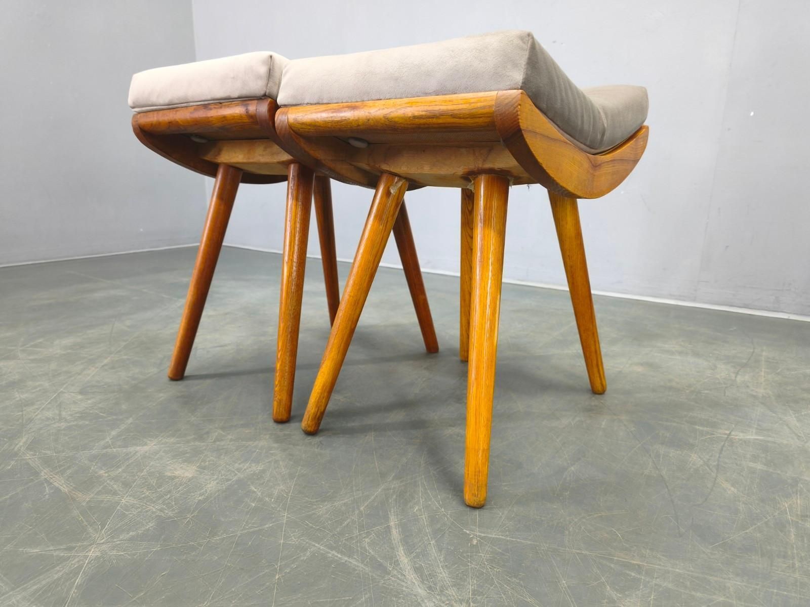 Mid Century Solid Maple Footstools With Curved Frames, 1960s photo vinterior