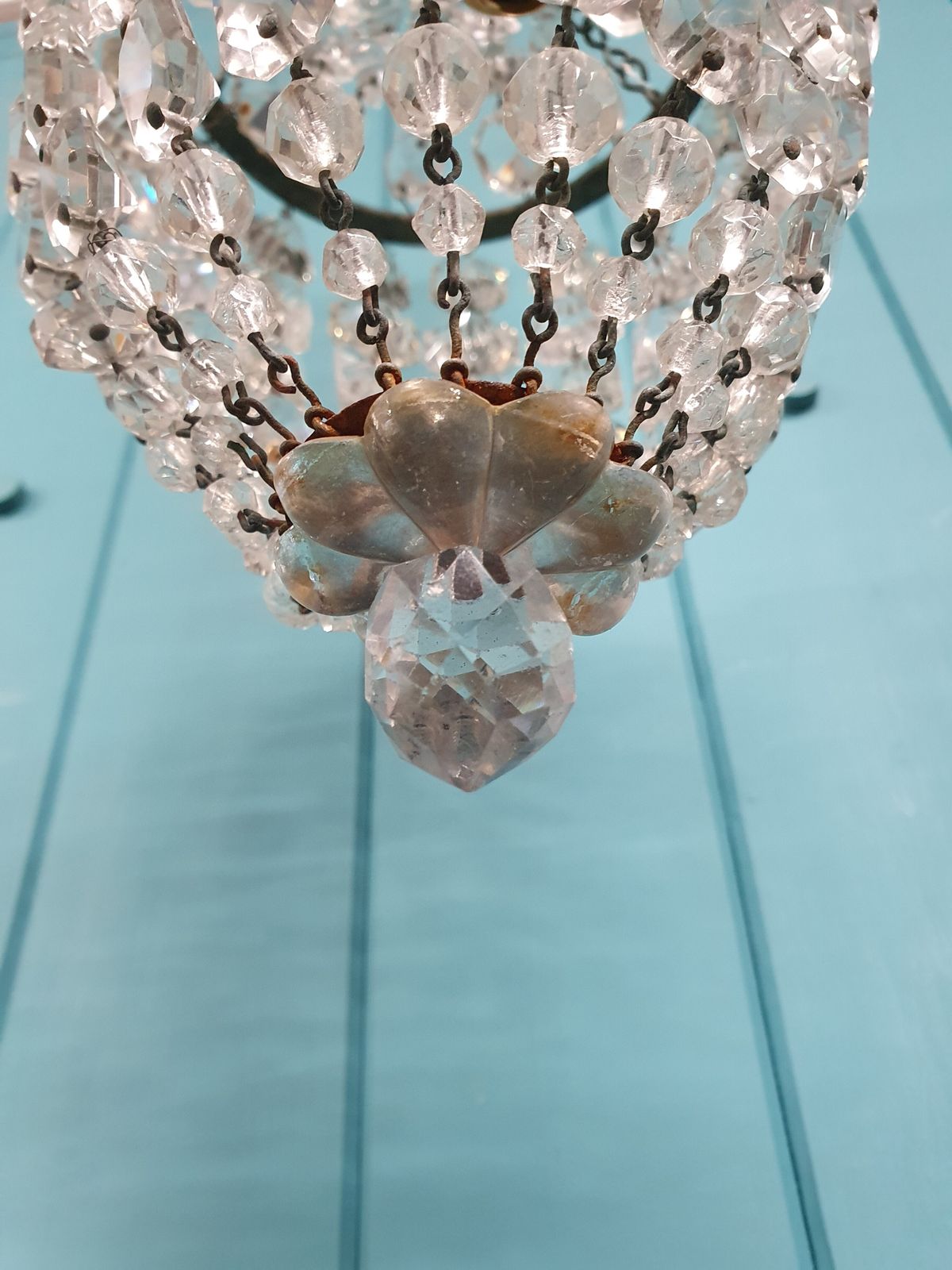 photo furniture Small Antique Cut Glass Crystal Tent Chandelier 6"