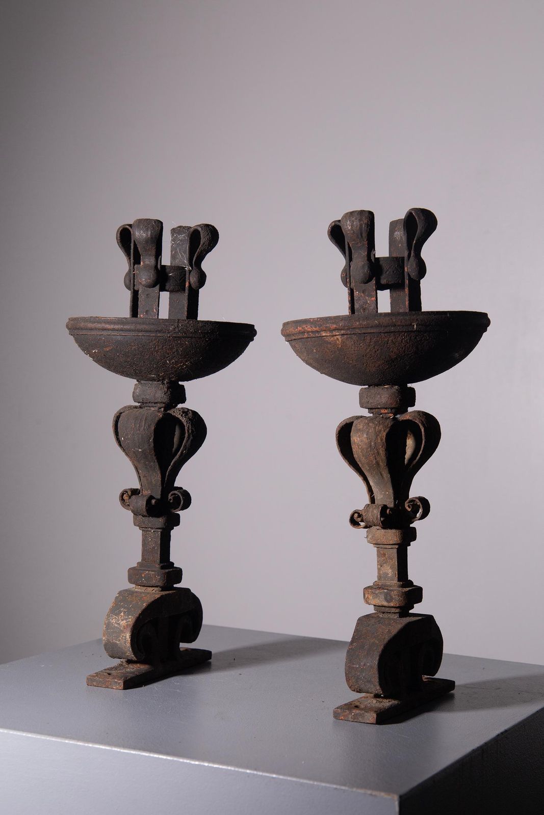 Pair Of Antique Italian Wrought Iron Torch Holders For Outdoor Use photo Garden Lighting