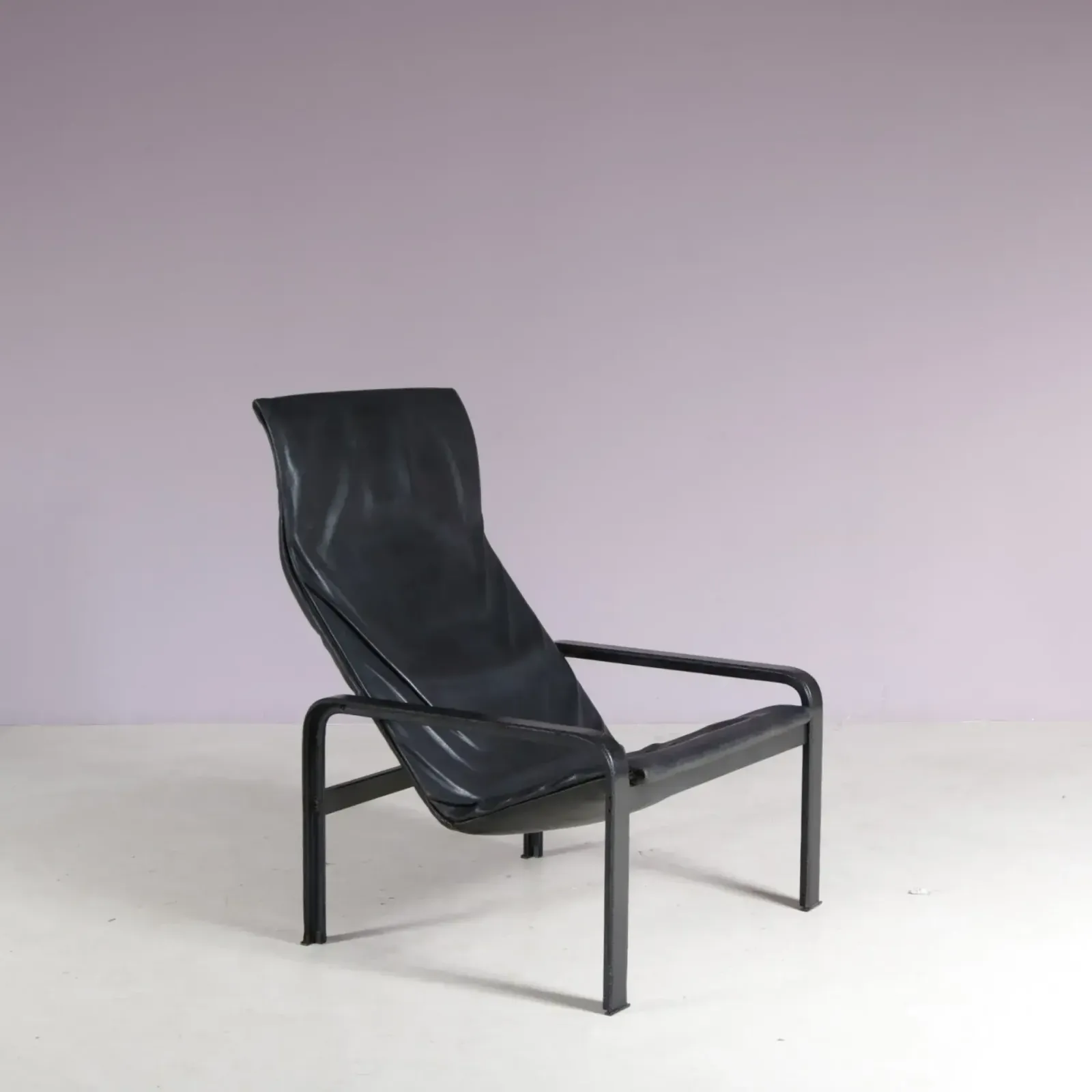 1980s Black Leather Lounge Chair By Jacques Toussaint & Patrizia Angeloni For Matteo Grassi, Italy photo buy