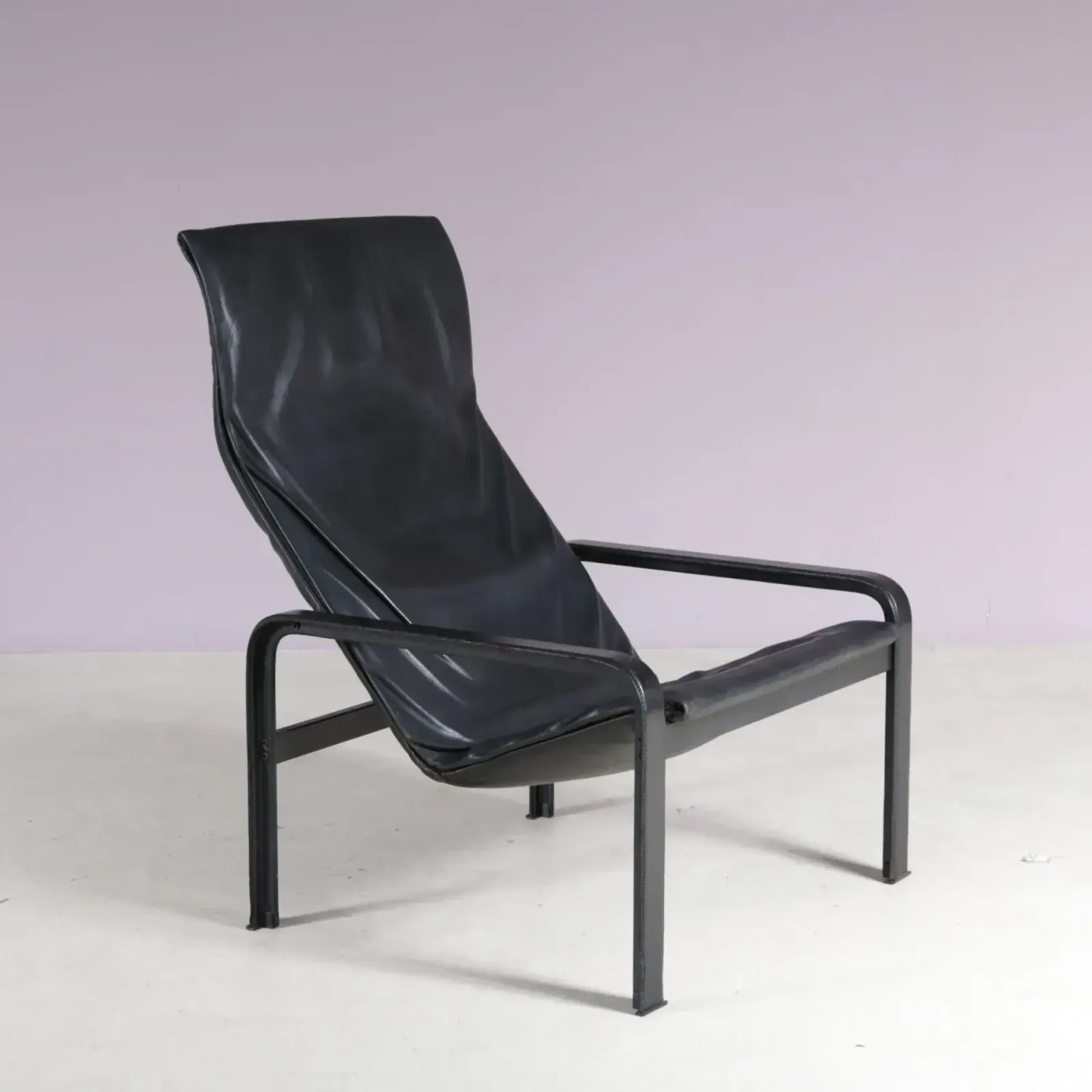 1980s Black Leather Lounge Chair By Jacques Toussaint & Patrizia Angeloni For Matteo Grassi, Italy photo vintage