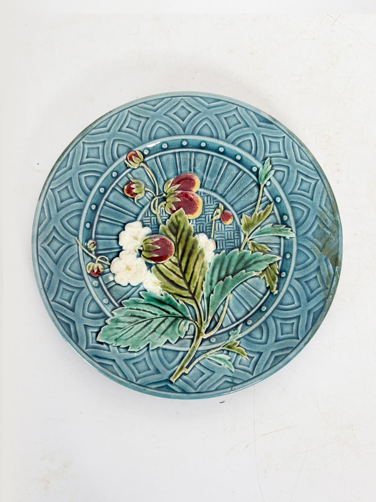 Set Of Majolica Plates Signed With Floral Motifs And A Pitcher photo buy