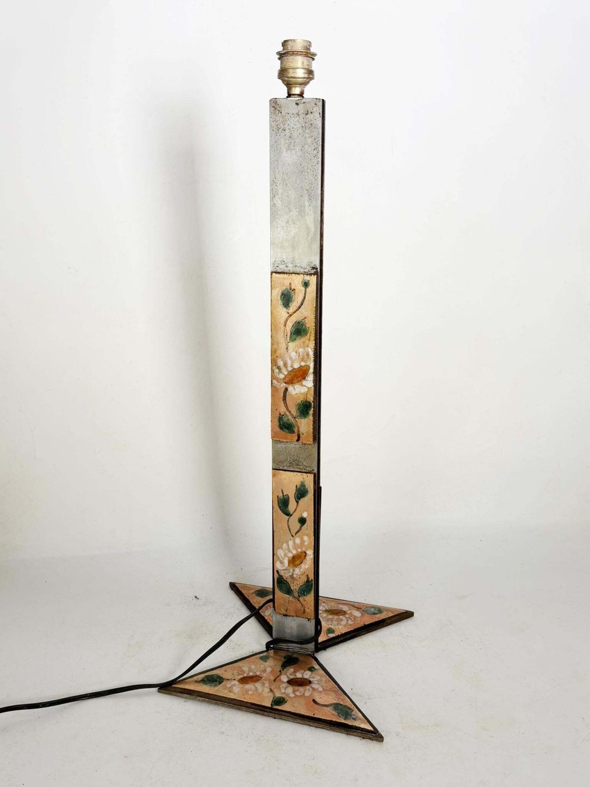 Metal Lamp With Floral Decoration, France, 1970 photo furniture