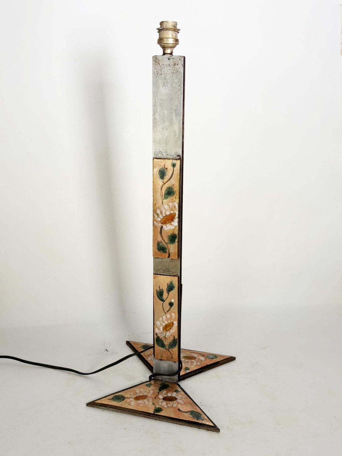 Metal Lamp With Floral Decoration, France, 1970 photo Lighting