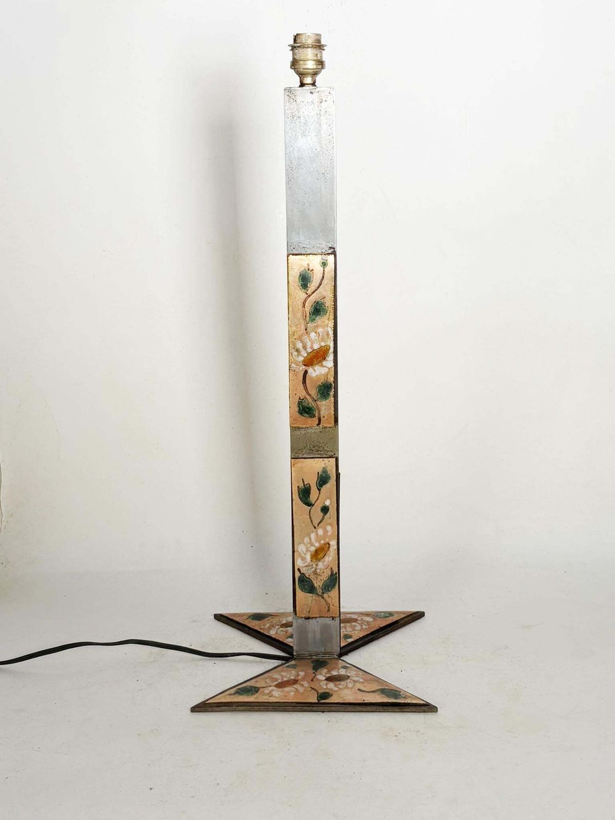 Metal Lamp With Floral Decoration, France, 1970 photo vinterior