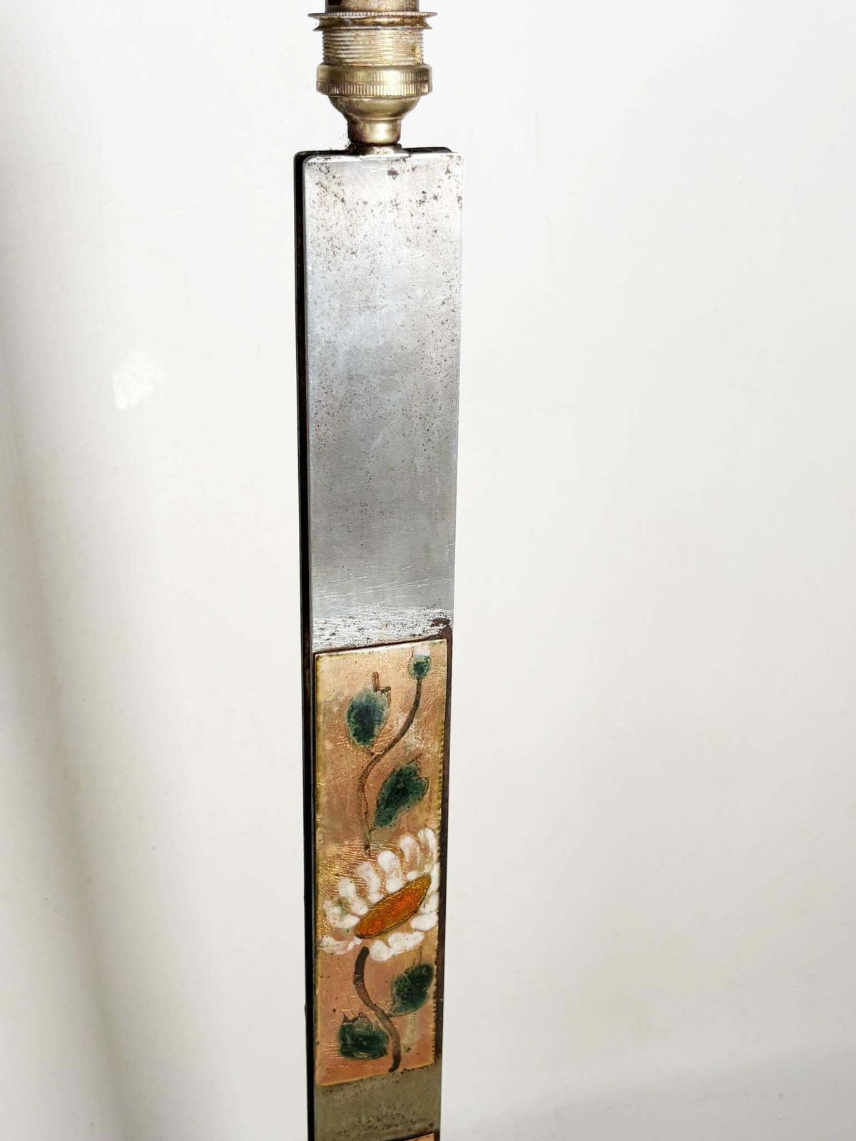 photo furniture Metal Lamp With Floral Decoration, France, 1970