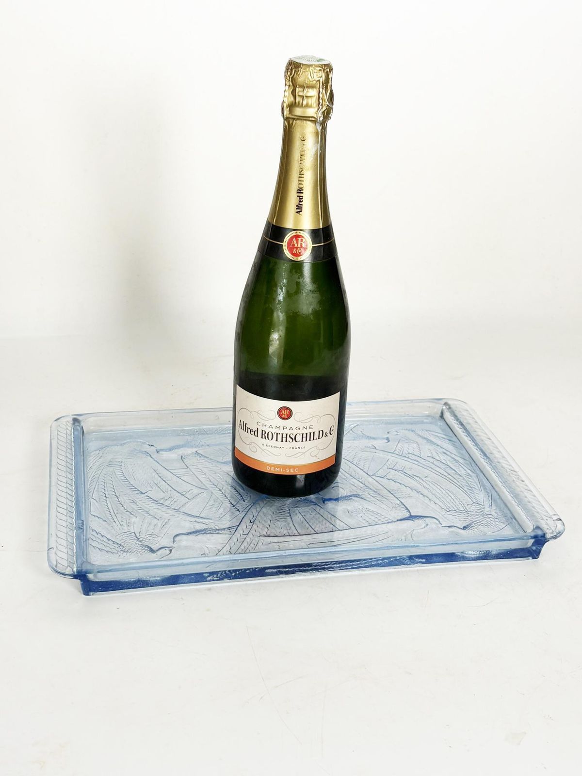 Blue Glass Tray, Art Deco Style With Bird Motif, France, 1940 photo Home Decor